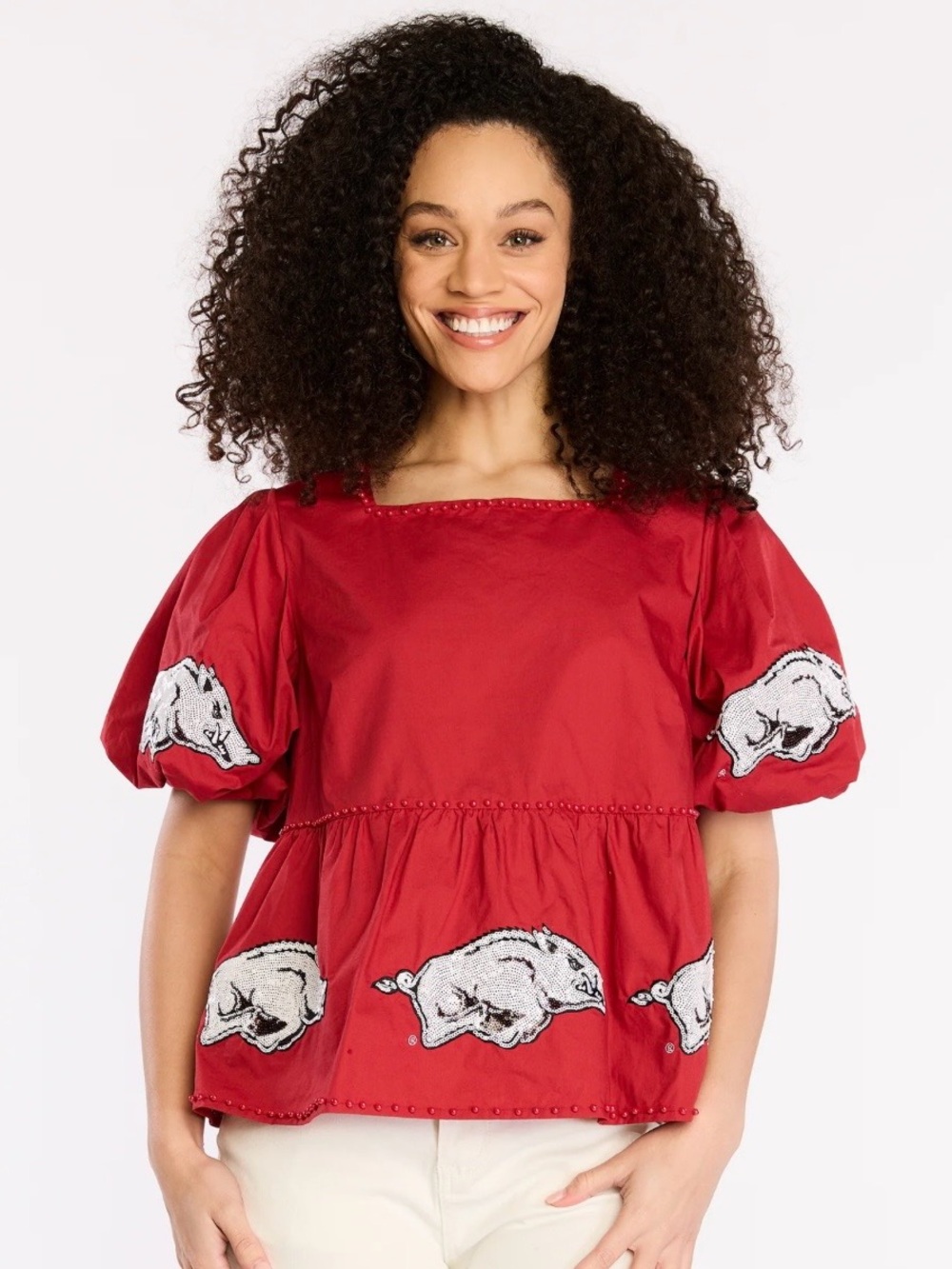 Stewart Simmons The Puff Sleeve Peplum Top - Arkansas - Small